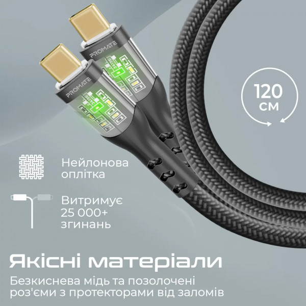 Фото - Кабель Promate Type-C - USB Type-C (Transline-cc.Black)