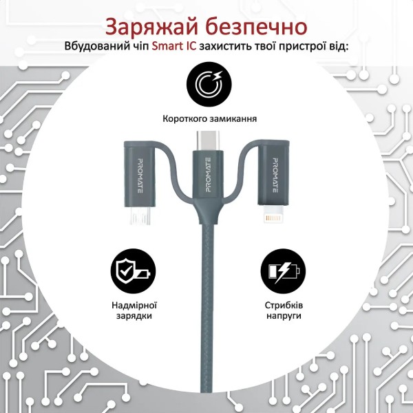 Фото - Кабель Promate Pentapower Grey