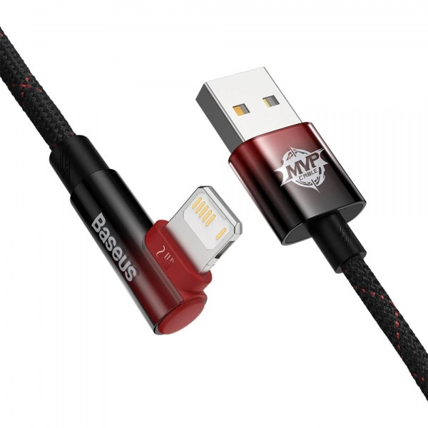 Фото - Кабель синхронізації даних Baseus MVP 2 Elbow-shaped USB to Lightning 2.4A 2 m Black/Red (CAVP000120)