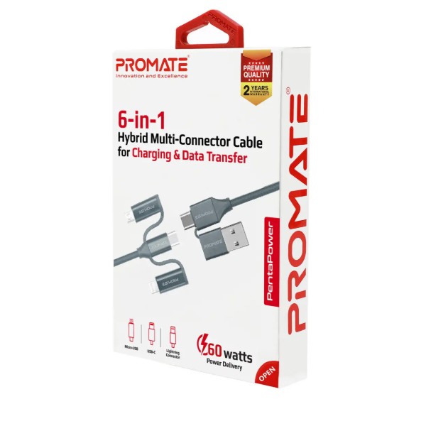 Фото - Кабель Promate Pentapower Grey