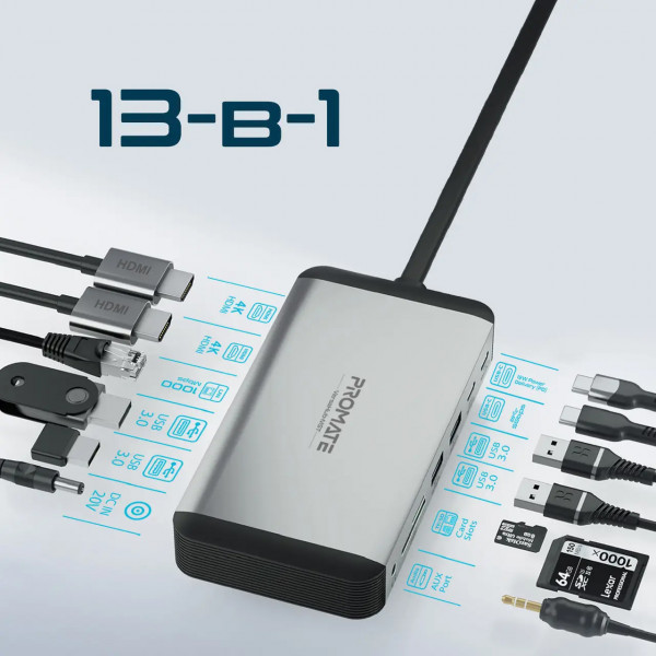Фото - Хаб USB Promate 13-в-1 для MacBook Versahub-mst Grey
