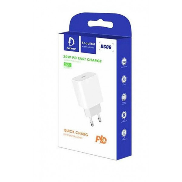 Фото - Мережевий зарядний пристрій Denmen DC06 20W 3.6A USB-C White (DM-DC06-WH)