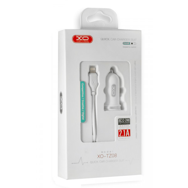Фото - Автомобільний зарядний пристрій XO 2.1A/2 USB + lightning White (TZ08-L-WH)