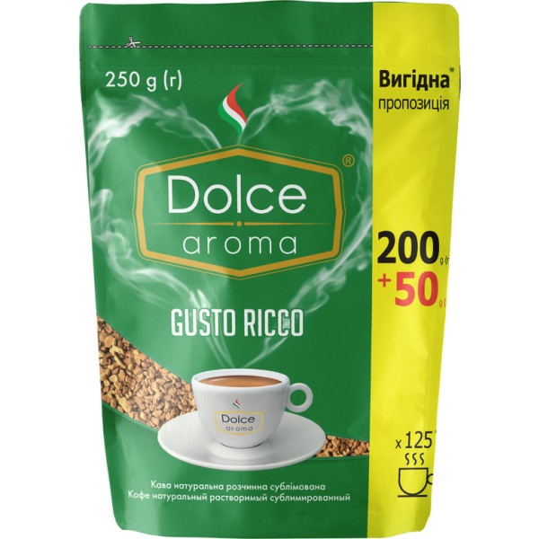 Фото - Кава розчинна Dolce Aroma Gusto Ricco натуральний 250 г (4820093482462)