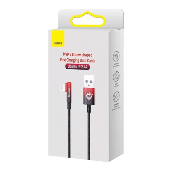 Фото - Кабель синхронізації даних Baseus MVP 2 Elbow-shaped USB to Lightning 2.4A 2 m Black/Red (CAVP000120)