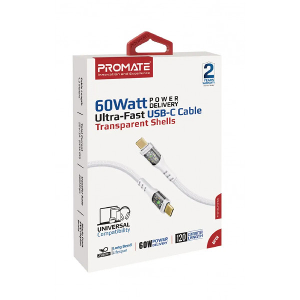 Фото - Кабель Promate Type-C - USB Type-C (Transline-cc.White)