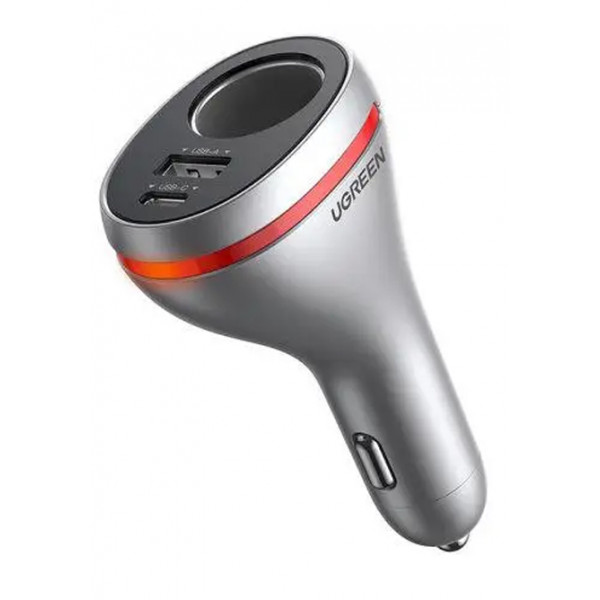 Фото - Автомобільний зарядний пристрій UGREEN CD204 Car Charger 2xUSB Ports Single Extension Socket QC+PD 20W Silver (60712)