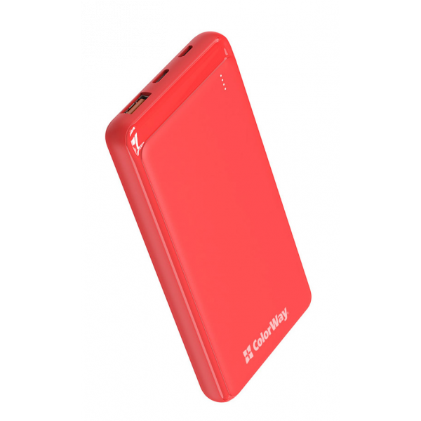 Фото - Батарея мобильная Colorway Power Bank 10 000 mAh Slim (USB QC3.0 + USB-C Power Delivery 18W) Red (CW-PB100LPG3RD-PD)