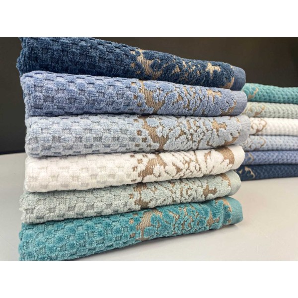 Фото - Полотенце банное GM Textile Дамаск синее махровое велюр 70х140