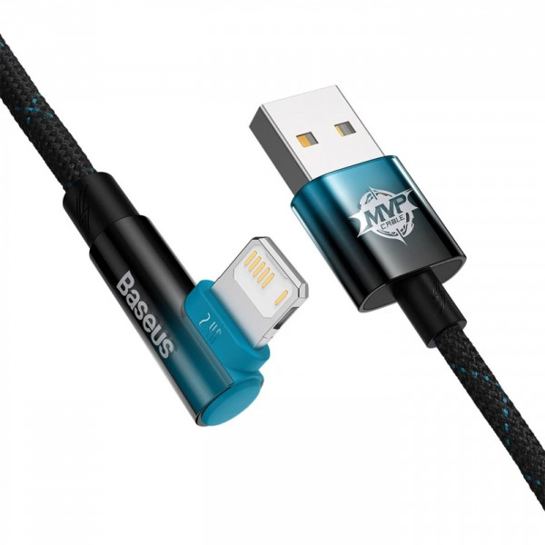Фото - Кабель синхронізації даних Baseus MVP 2 Elbow-shaped USB to Lightning 2.4A 1m Black+Blue (CAVP000021)