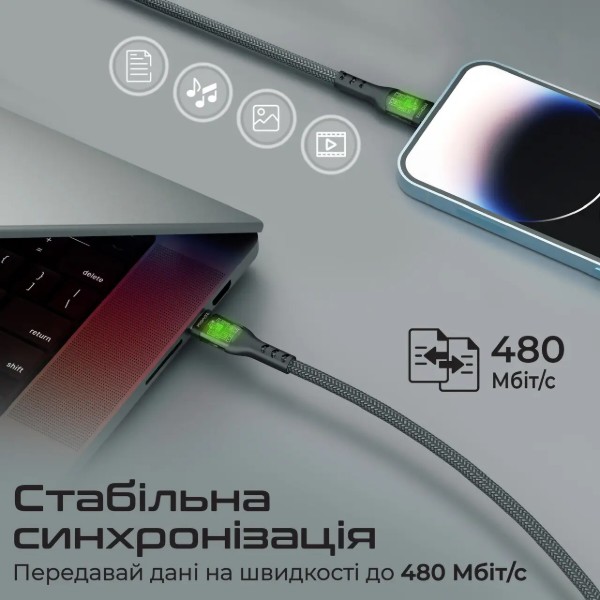 Фото - Кабель Promate Type-C-Lightning (Transline-ci.Black)