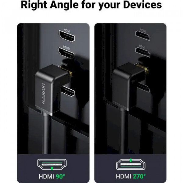 Фото - Кабель HDMI UGREEN HD103 HDMI Cable Right Angle 90 Degree 2m Black (10173)