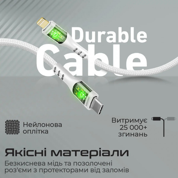 Фото - Кабель Promate Type-C-Lightning (Transline-ci.White)