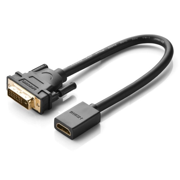 Фото - Перехідник DVI - HDMI UGREEN DVI Male to HDMI Female Adapter Cable 22cm Black (20118) Фото - Перехідник DVI - HDMI UGREEN DVI Male to HDMI Female Adapter Cable 22cm Black (20118)