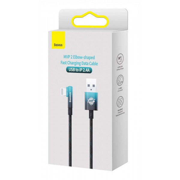 Фото - Кабель синхронізації даних Baseus MVP 2 Elbow-shaped USB to Lightning 2.4A 1m Black+Blue (CAVP000021)