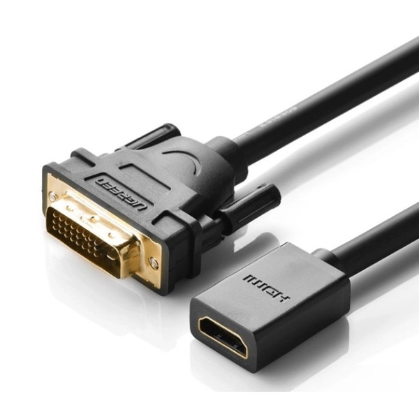 Фото - Перехідник DVI - HDMI UGREEN DVI Male to HDMI Female Adapter Cable 22cm Black (20118)