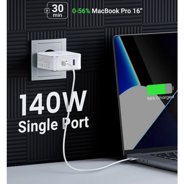 Фото - Мережевий зарядний пристрій UGREEN CD289 GaN 140W with Cable White (15339)