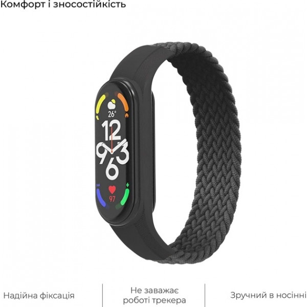 Фото - Ремінець для фітнес-браслету Armorstandart Braided Solo Loop for Xiaomi Mi Band 7/6/5/4 Charcoal size S (ARM59179)
