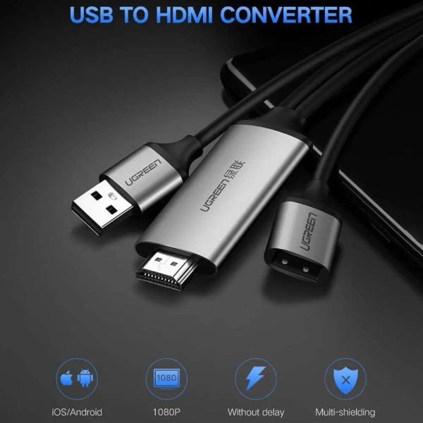 Фото - Перехідник UGREEN CM151 USB to HDMI Digital AV Adapter 1.5m Gray (50291)