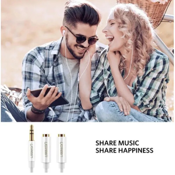 Фото - Кабель 3.5 мм -3.5 мм UGREEN AV123 3.5mm Stereo Audio Splitter Cable with Braid 20cm White (10780)
