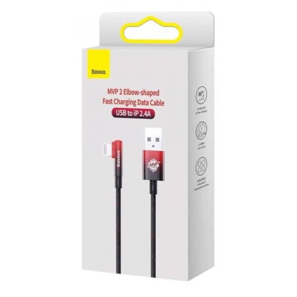 Фото - Кабель Baseus MVP 2 Elbow-shaped USB to Lightning 2.4A 1m Black+Red (CAVP000020)