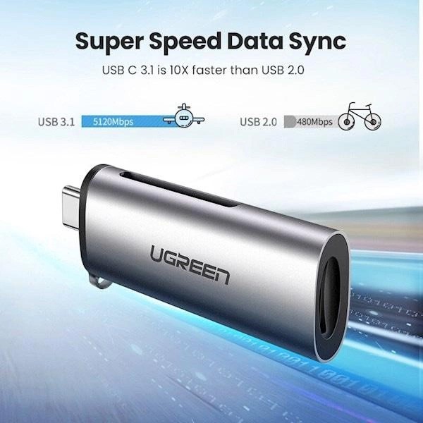 Фото - Кардрідер UGREEN CM184 USB Type-C 3.1 + USB TF/SD Gray (50704)