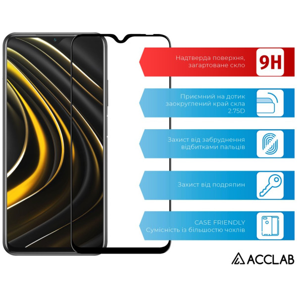 Фото - Защитное стекло для смартфона ACCLAB 9H for Xiaomi Poco M3 Pro Black (1283126589515)