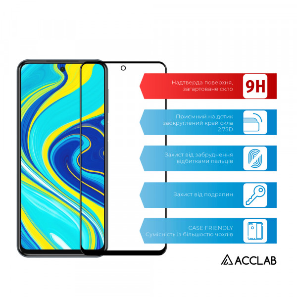 Фото - Защитное стекло для смартфона ACCLAB Full Glue for Xiaomi Redmi Note 9S Black (1283126508806)