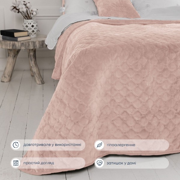 Фото - Покрывало полуторное ТЕП Velour 150х210 см Пудра/Ромб круглый (4-00515_22420)