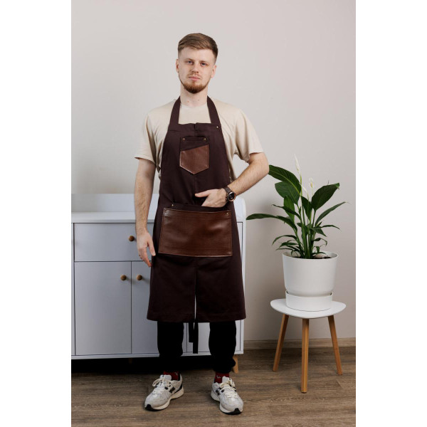Фото - Фартук Прованс мужской с кожаным декором коричневый 85x90 см (044773)