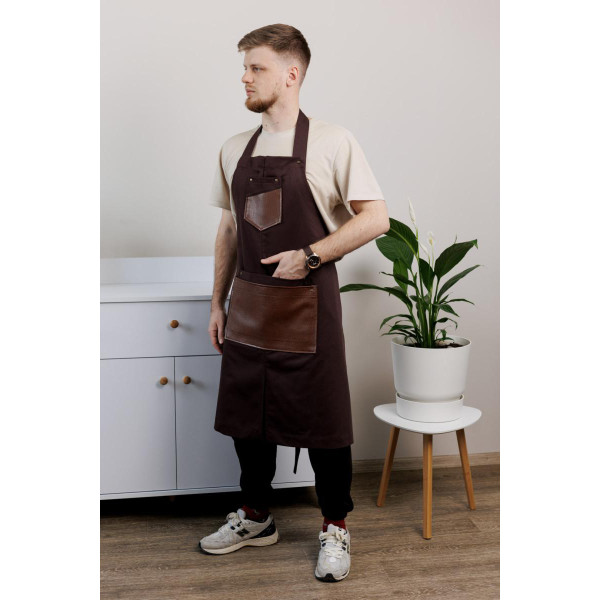 Фото - Фартук Прованс мужской с кожаным декором коричневый 85x90 см (044773)