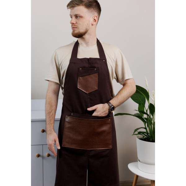 Фото - Фартук Прованс мужской с кожаным декором коричневый 85x90 см (044773)