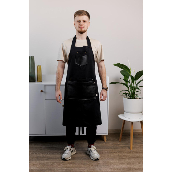 Фото - Фартук Прованс мужской с кожаным декором черный 85x90 см (044777)