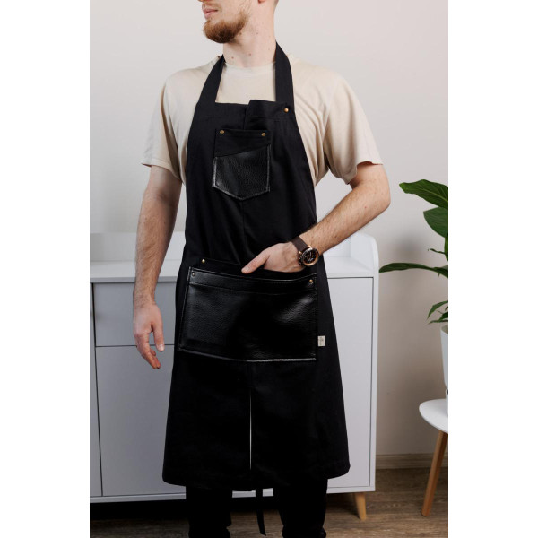 Фото - Фартук Прованс мужской с кожаным декором черный 85x90 см (044777)