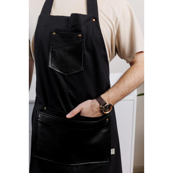 Фото - Фартук Прованс мужской с кожаным декором черный 85x90 см (044777)