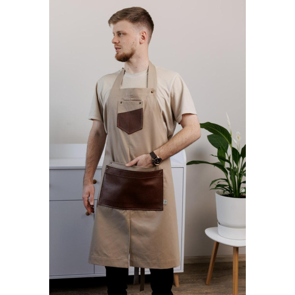 Фото - Фартук Прованс мужской с кожаным декором бежевый 85x90 см (044779)