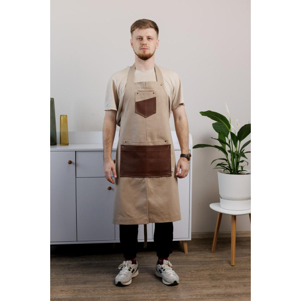 Фото - Фартук Прованс мужской с кожаным декором бежевый 85x90 см (044779)