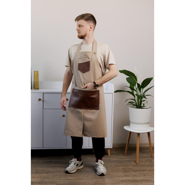 Фото - Фартук Прованс мужской с кожаным декором бежевый 85x90 см (044779)