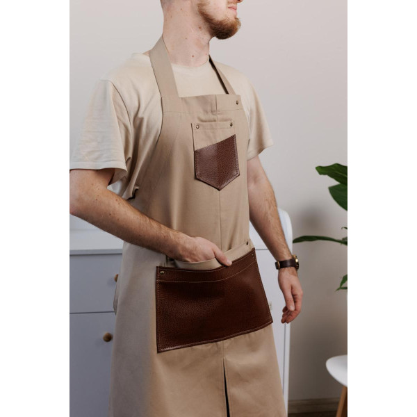 Фото - Фартук Прованс мужской с кожаным декором бежевый 85x90 см (044779)