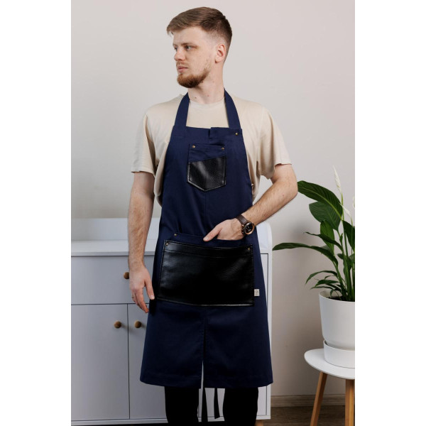 Фото - Фартук Прованс мужской с кожаным декором синий 85x90 см (044781)