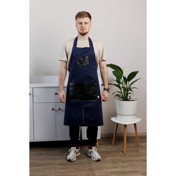 Фото - Фартук Прованс мужской с кожаным декором синий 85x90 см (044781)