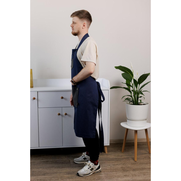 Фото - Фартук Прованс мужской с кожаным декором синий 85x90 см (044781)