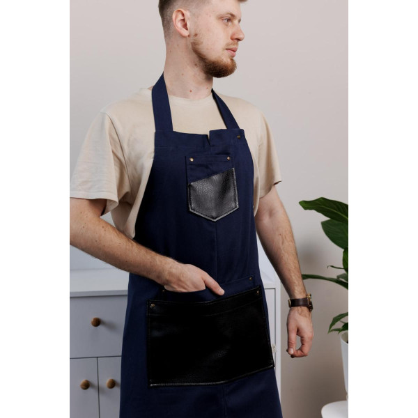 Фото - Фартук Прованс мужской с кожаным декором синий 85x90 см (044781)