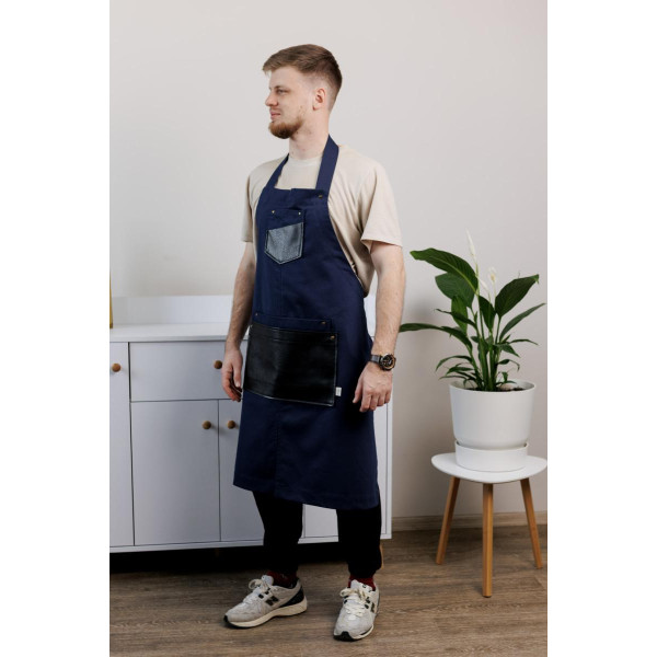 Фото - Фартук Прованс мужской с кожаным декором синий 85x90 см (044781)
