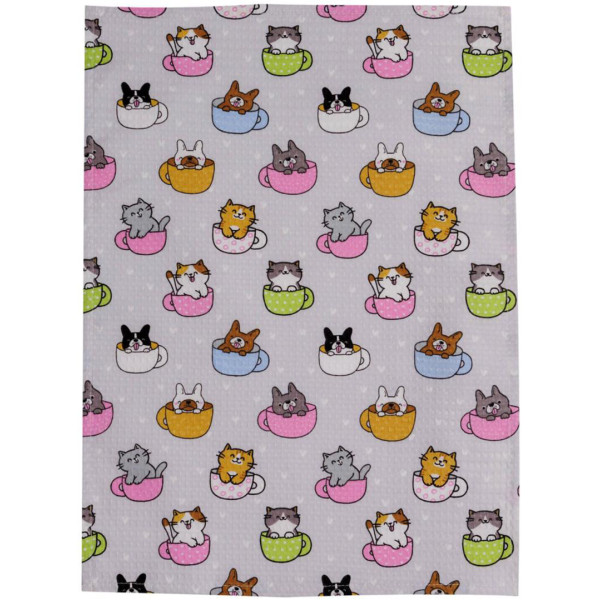 Фото - Полотенце кухонное Прованс вафельное Котята в чашке 37x50 см (044927)
