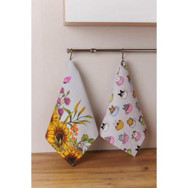 Фото - Полотенце кухонное Прованс вафельное Котята в чашке 37x50 см (044927)