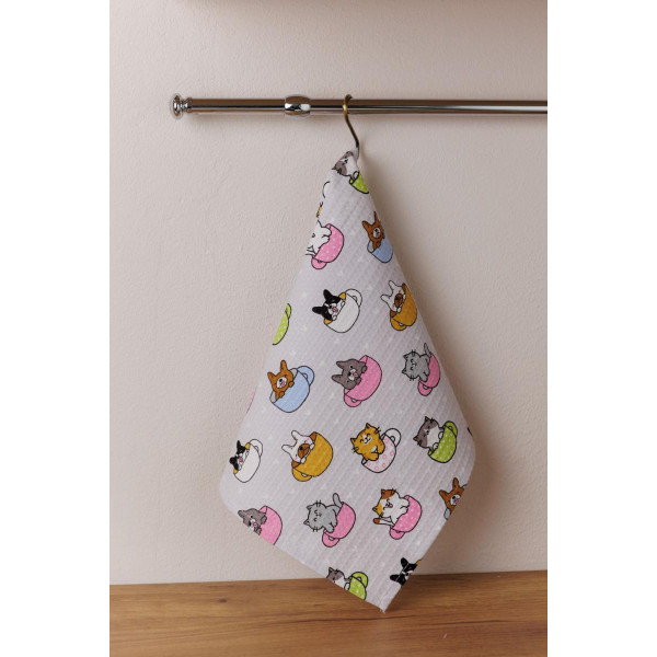 Фото - Полотенце кухонное Прованс вафельное Котята в чашке 37x50 см (044927)