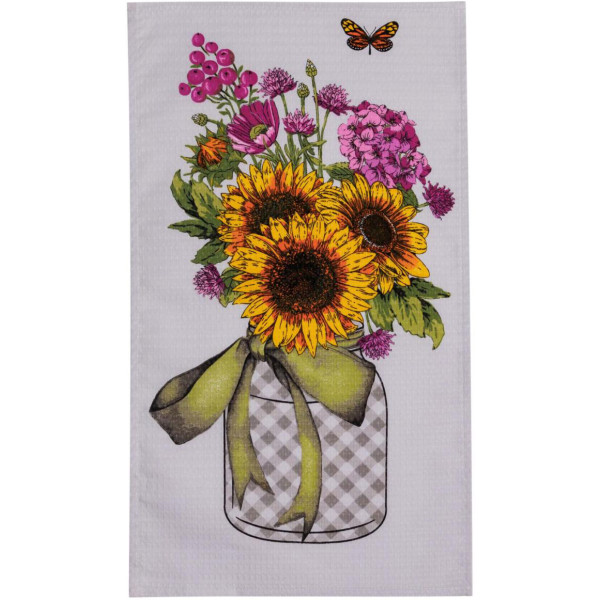Фото - Полотенце кухонное Прованс вафельное Подсолнухи в банке 34x58 см (044939)