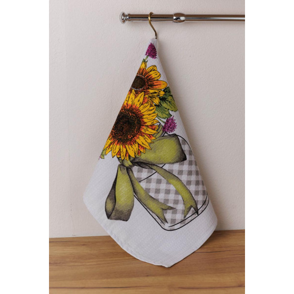 Фото - Полотенце кухонное Прованс вафельное Подсолнухи в банке 34x58 см (044939)