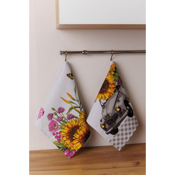 Фото - Полотенце кухонное Прованс вафельное Подсолнухи в авто 34x58 см (044951)